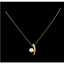 Pearl and Diamond Pendant With Chain - 14KT Yellow Gold