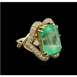 GIA Cert 17.51 ctw Emerald and Diamond Ring - 14KT Yellow Gold