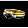 Image 1 : 0.80 ctw Blue Sapphire and Diamond Ring - 18KT Yellow Gold and Platinum