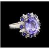 14KT White Gold 5.88 ctw Tanzanite, Sapphire and Diamond Ring