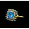 3.00 ctw Blue Topaz, Aquamarine, and Diamond  Ring - 14KT Yellow Gold
