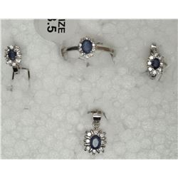 Sterling Silver Sapphire (1.00ct) & 32 White Stones Earrings,Pendants and Ring Insurance Value $500