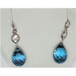 14kt White Gold Blue Topaz (4.8ct) & White Sapphire (0.35ct) Earrings Insurance Value $900