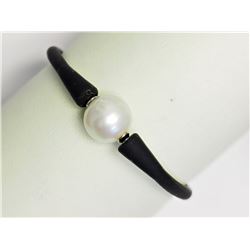 Freshwater Pearl & Stretchable Black Rubber Bracelet Retail $60
