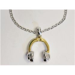 Sterling Silver Gold Plated Diamond Headphone Shaped Necklace Retail $100
