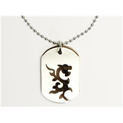 Stainless Steel Chocolate IP Plated Dragon Dog Tag Pendant (24" Inch) Necklace Retail $180