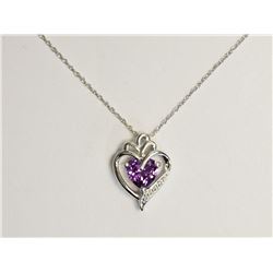 Sterling Silver Simulated Purple Alexandrite & Cubic Zirconia Heart Shaped Necklace Retail $120