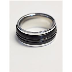 Triton Tungsten Black & White Carbide Comfort Fit Wedding Band Men's Ring Retail $100