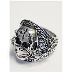 Stainless Steel (Size 11) Cross Skull Gothic Men's Ring With Chains Retail $60
