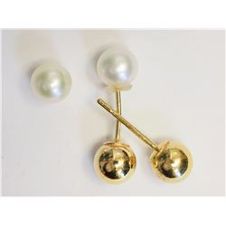 Sterling Silver Gold Plated Two Tone Freshwater Pearl (approx 1.30g) Reversible Stud Earrings Retail