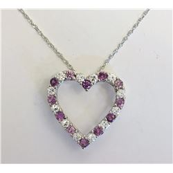 Sterling Silver Simulated Alexandrite & Cubic Zirconia Heart Shaped Necklace Retail $120