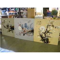 3 LARGE ASIAN STYLE OIL ON CANVAS
