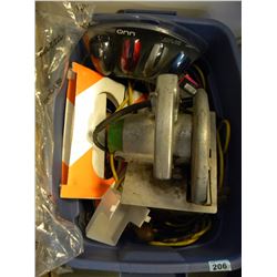 TUB OF MISC EXTENSION CORDS/SAW/MISC