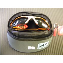 PAIR OF ORANGE RYDER SUNGLASSES WITH INTERCHANGABLE LENSES & CASE