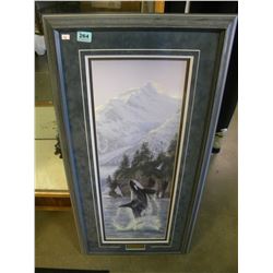 SIGNED & NUMBERED FRAMED (VERTICAL RISE - ORCAS) BY LEE KROMSCHROEDER CERTIFICATE IN BACK (20 3/4" X