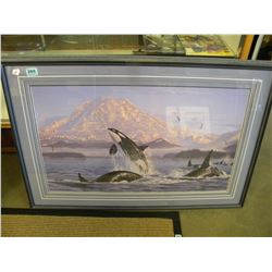 LARGE FRAMED & NUMBERED (ON THE PACIFIC RIM) PRINT BY LEE KROMSCHROEDER (25 5/8" X 38")