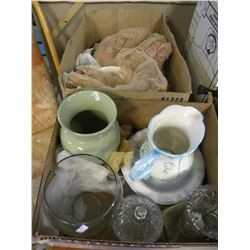 2 BOXES OF MISC CERAMICS AND GLASSWARE