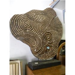 LARGE WOOD CARVING ON STAND(FRIEGHT DAMAGE)