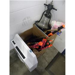 WHITE HOOD RANGE FAN AND 2 BOXES OF TOYS (MUST TAKE ALL