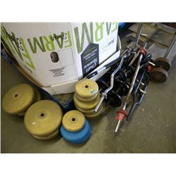 LARGE LOT OF WEIGHTS AND BARS