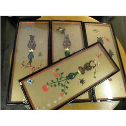 4 FRAMED ORIENTAL PICS/ORIENTAL TABLE