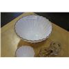 Image 3 : VINTAGE MILK GLASS BOWL SET AND CREAM AND SUGAR WITH TONGS