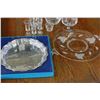 Image 2 : BIRKS COMMEMORATIVE PLATE IN ORGINAL BOX AND VINTAGE ETCHED GLASS DECANTER SET SERVING PLATTER AND G