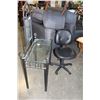 Image 2 : BLACK METAL AND GLASS VANITY WITH BLACK LEATHER ROLLING CHAIR