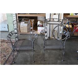 TWO ORNATE METAL PATIO CHAIRS