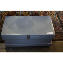 PAINTED ROLLING WOOD STORAGE BOX WITH TRAYS