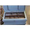 Image 2 : PAINTED ROLLING WOOD STORAGE BOX WITH TRAYS