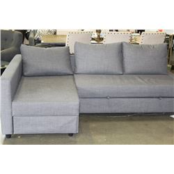 MODERN SECTIONAL WITH LOUNGE AND STORAGE MAKES INTO BED IN AS NEW GREY FABRIC