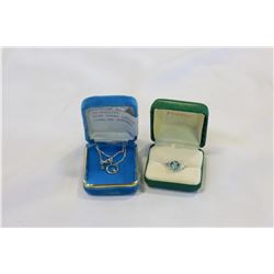 BLUE TOPAZ LADIES RING AND STERLING PENDANT