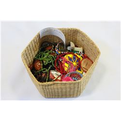 WOVEN BASKET WITH NATIVE BEAD JEWELLRY