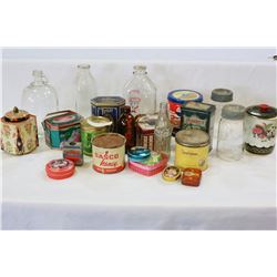 LOT OF COLLECTIBLE TINS AND BOTTLES