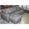 Image 1 : AS NEW HOME ELEGANCE MODERN SQUARE ARM DARK GREY FABRIC SOFA WITH MOVEABLE CHAISE AND TWO THROW PILL