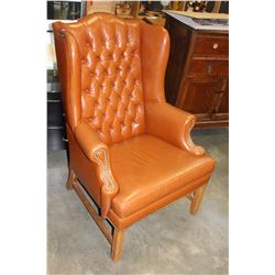 LEATHER STUDDED BUTTON BACK WING BACK CHAIR