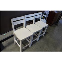 THREE WHITE WOOD BAR STOOLS