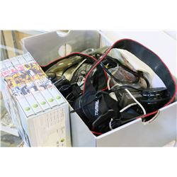 BOX OF ELECTRONICS CAMERA LENSES AND BEATTLES DVD SET