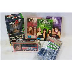 BOBBLE HEAD WRESTLING FIGURE AND CHARMED DVD COLLECTION AND CARS SHOWER CURTAIN