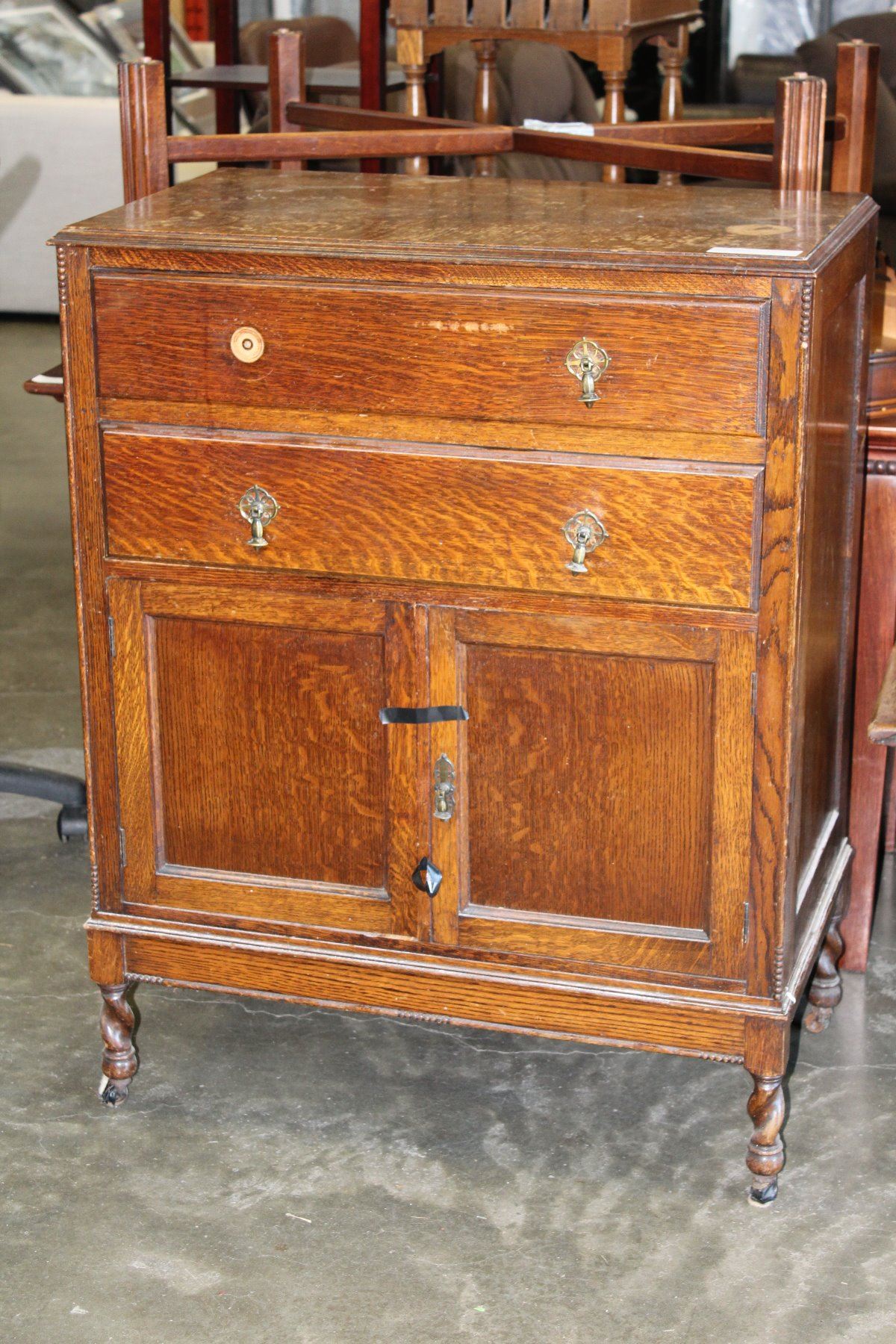 Oak 2 Drawer 2 Door Antique Highboy Dresser