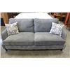 Image 2 : NEW FLOOR MODEL MAZZIN HOME ELEGANCE SOFT GREY FABRIC WITH STUDDED BRASS ACCENT AND THROW PILLOWS