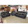 Image 1 : AS NEW 3-PIECE BLACK LEATHER HOME ELEGANCE SOFA LOVESEAT WITH CONSOLE AND CHAIR-POWER HEADREST POWER