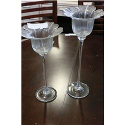 TWO GLASS CANDLE STANDS