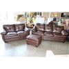 Image 1 : AS NEW BROWN LEATHER SOFA LOVESEAT AND MATCHING OTTOMAN