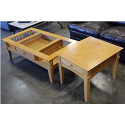 MAPLE GLASS TOP COFFEE TABLE AND ENDTABLE