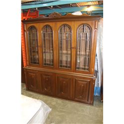LARGE TWO PIECE BEVELLED GLASS DISPLAY CABINET