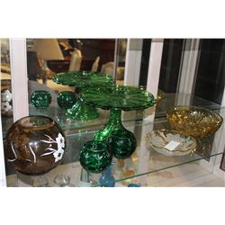 LOT OF VINTAGE COLORED GLASS SERVING PIECES