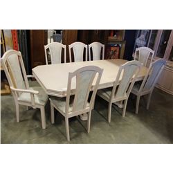 BLEACHED OAK DINING TABLE WITH LEAF AND 8 CHAIRS