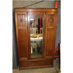ANTIQUE OAK 1-DOOR MIRRORED WARDROBE